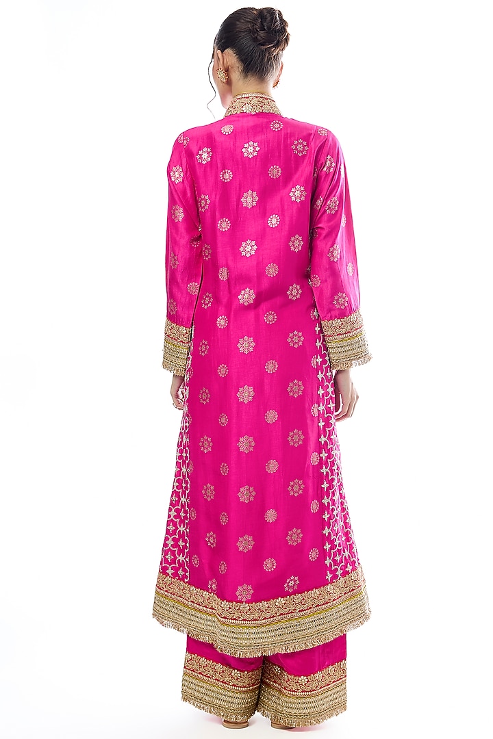 Pink Tussar Embellished Wedding Anarkali Set by GOPI VAID at Pernia's Pop Up Shop
