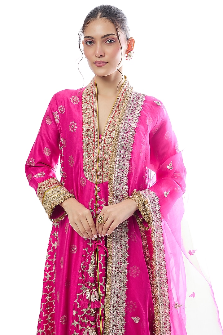 Pink Tussar Embellished Wedding Anarkali Set by GOPI VAID at Pernia's Pop Up Shop