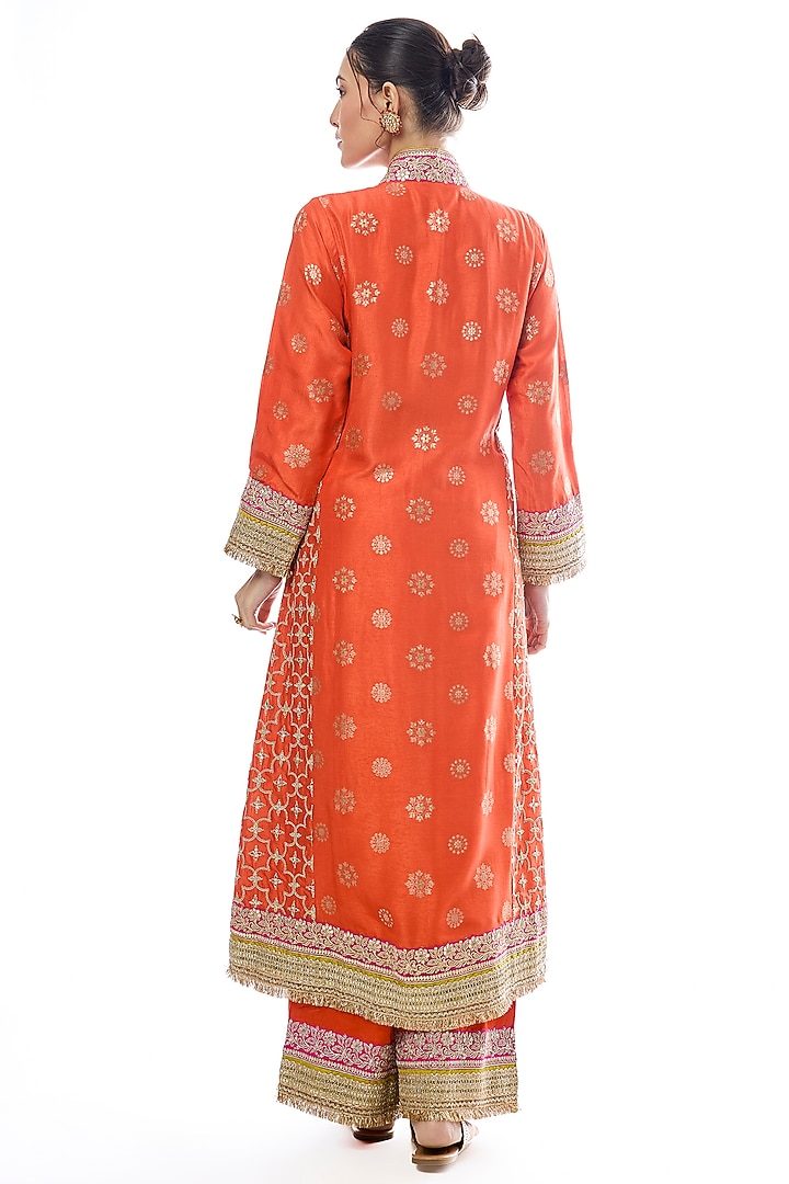 Orange Tussar Embellished Wedding Anarkali Set by GOPI VAID at Pernia's Pop Up Shop