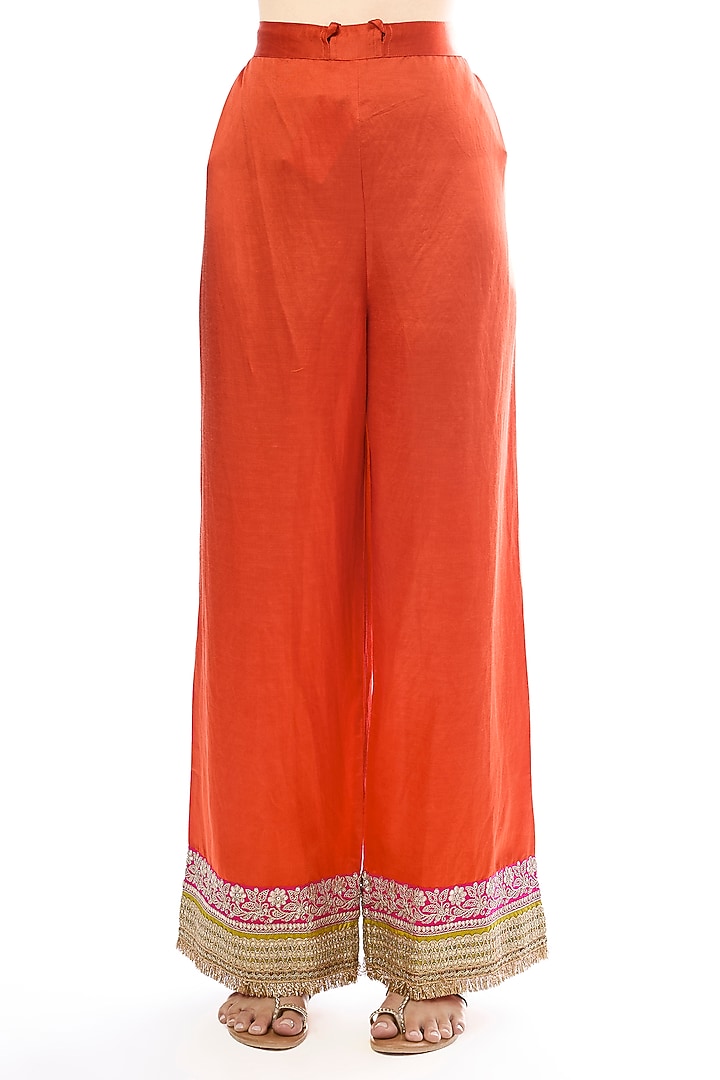 Orange Tussar Embellished Wedding Anarkali Set by GOPI VAID at Pernia's Pop Up Shop