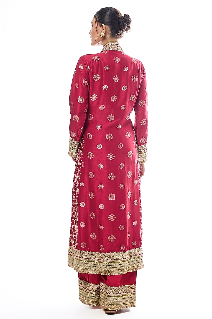 Red Tussar Embellished Wedding Anarkali Set by GOPI VAID at Pernia's Pop Up Shop