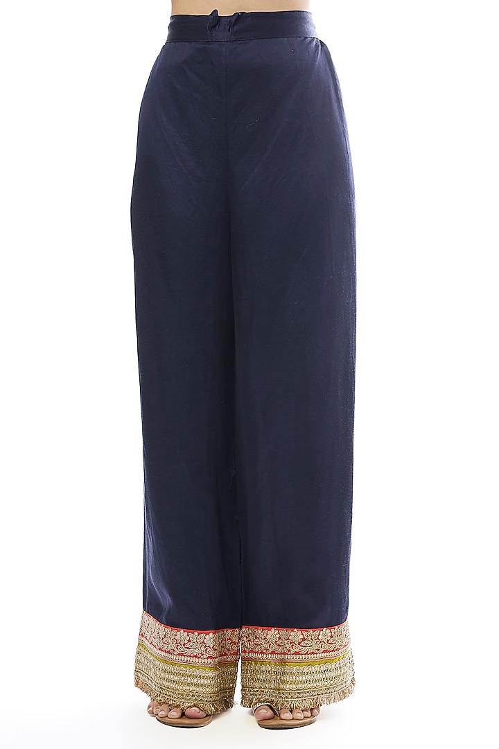 Navy Blue Tussar Embellished Wedding Anarkali Set by GOPI VAID at Pernia's Pop Up Shop