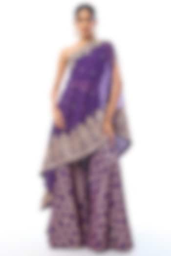 Purple Tussar Embroidered Wedding Sharara Set by GOPI VAID at Pernia's Pop Up Shop