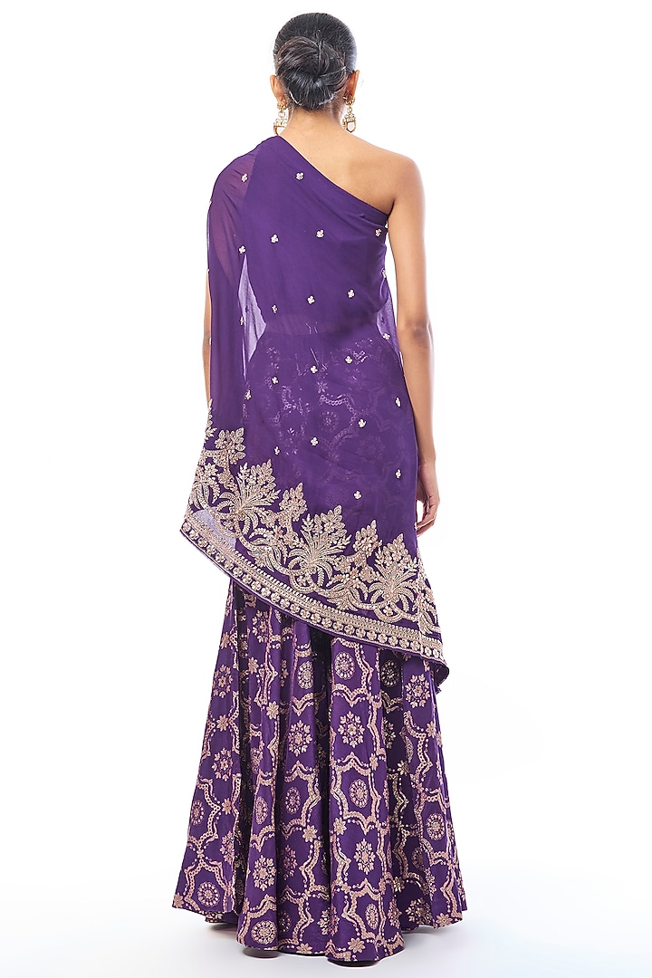 Purple Tussar Embroidered Wedding Sharara Set by GOPI VAID at Pernia's Pop Up Shop