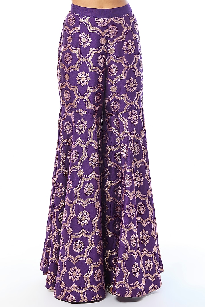 Purple Tussar Embroidered Wedding Sharara Set by GOPI VAID at Pernia's Pop Up Shop