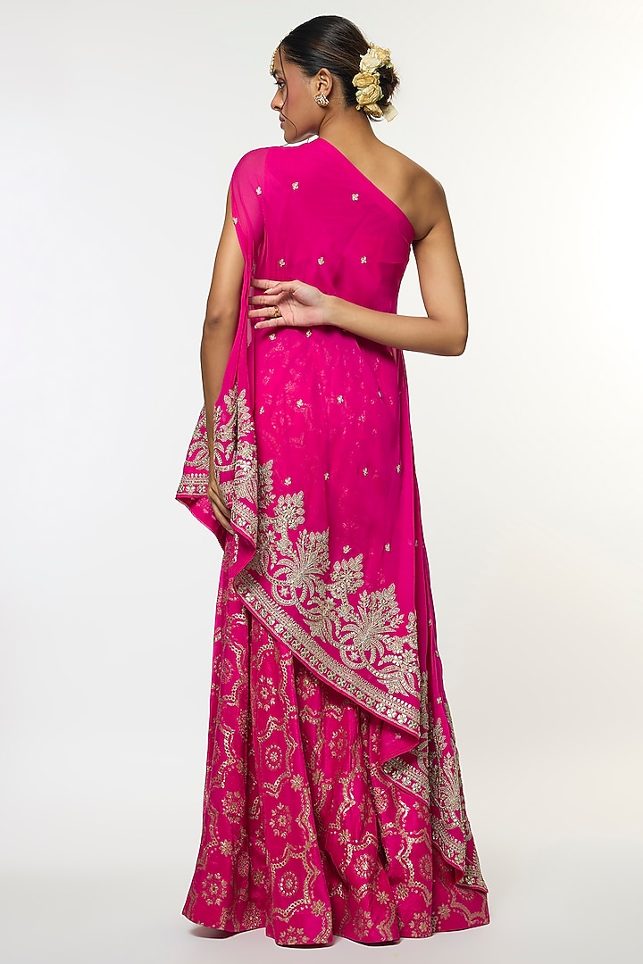 Pink Georgette Embroidered One-Shoulder Kurta Set by GOPI VAID at Pernia's Pop Up Shop