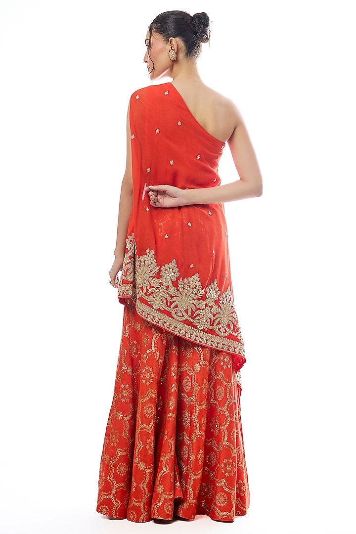 Orange Tussar Wedding Sharara Set by GOPI VAID at Pernia's Pop Up Shop