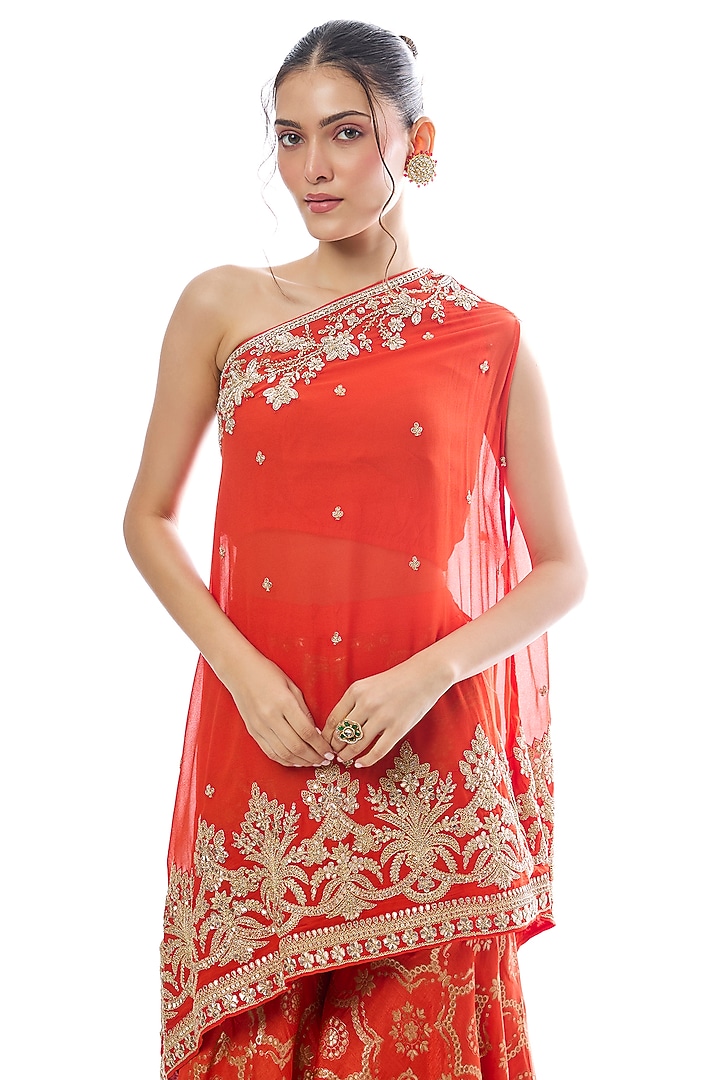Orange Tussar Wedding Sharara Set by GOPI VAID at Pernia's Pop Up Shop