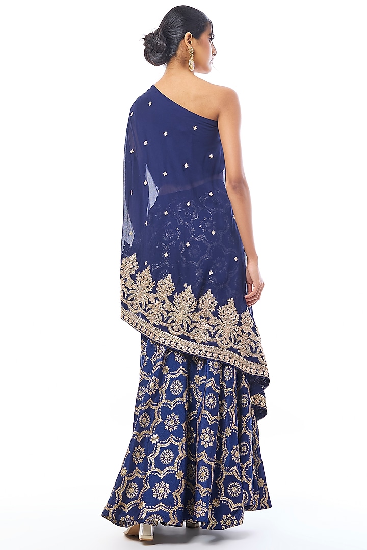 Blue Tussar Embroidered Wedding Sharara Set by GOPI VAID at Pernia's Pop Up Shop