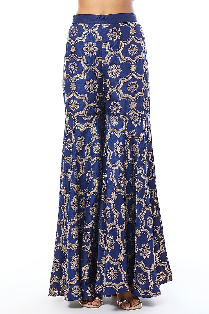 Blue Tussar Embroidered Wedding Sharara Set by GOPI VAID at Pernia's Pop Up Shop