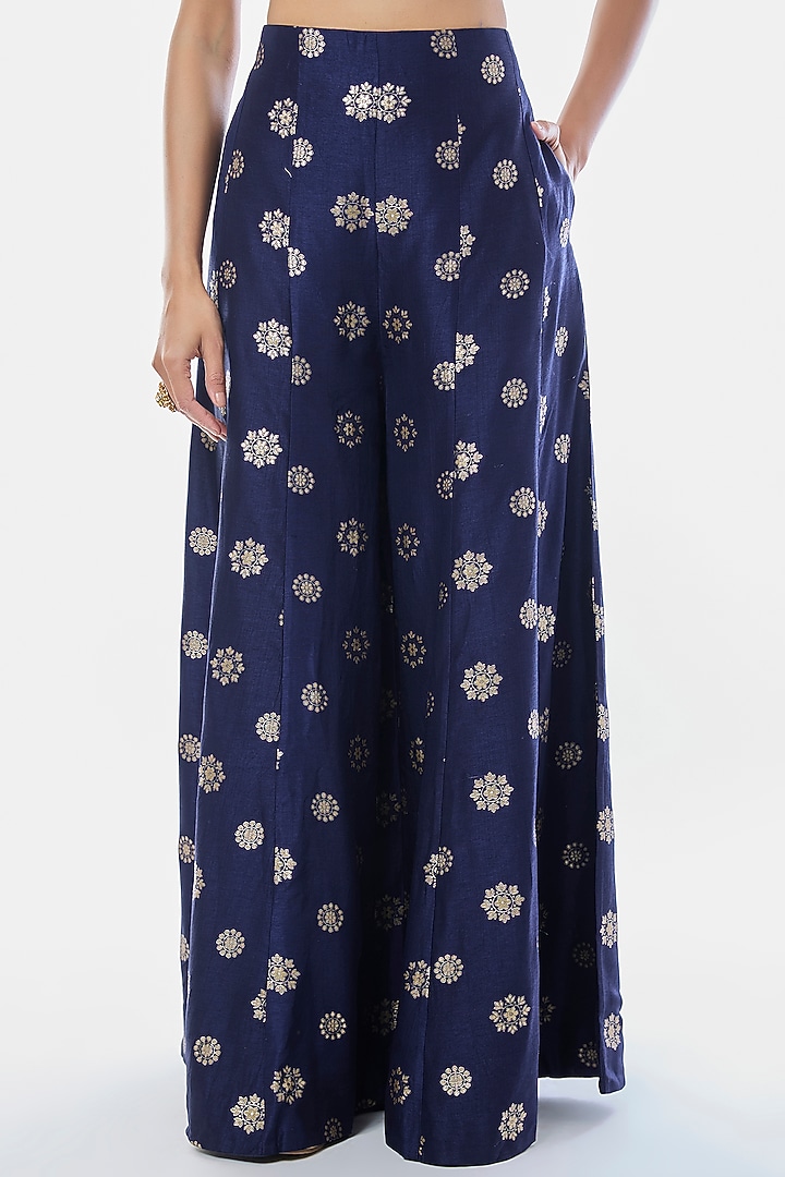 Blue Tussar Embroidered Jacket-Style Kurta Set by GOPI VAID at Pernia's Pop Up Shop