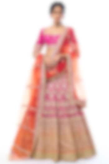 Rani Pink Tussar Thread Work Bridal Lehenga Set by GOPI VAID at Pernia's Pop Up Shop
