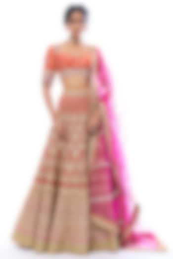 Orange Tussar Thread Work Bridal Lehenga Set by GOPI VAID at Pernia's Pop Up Shop