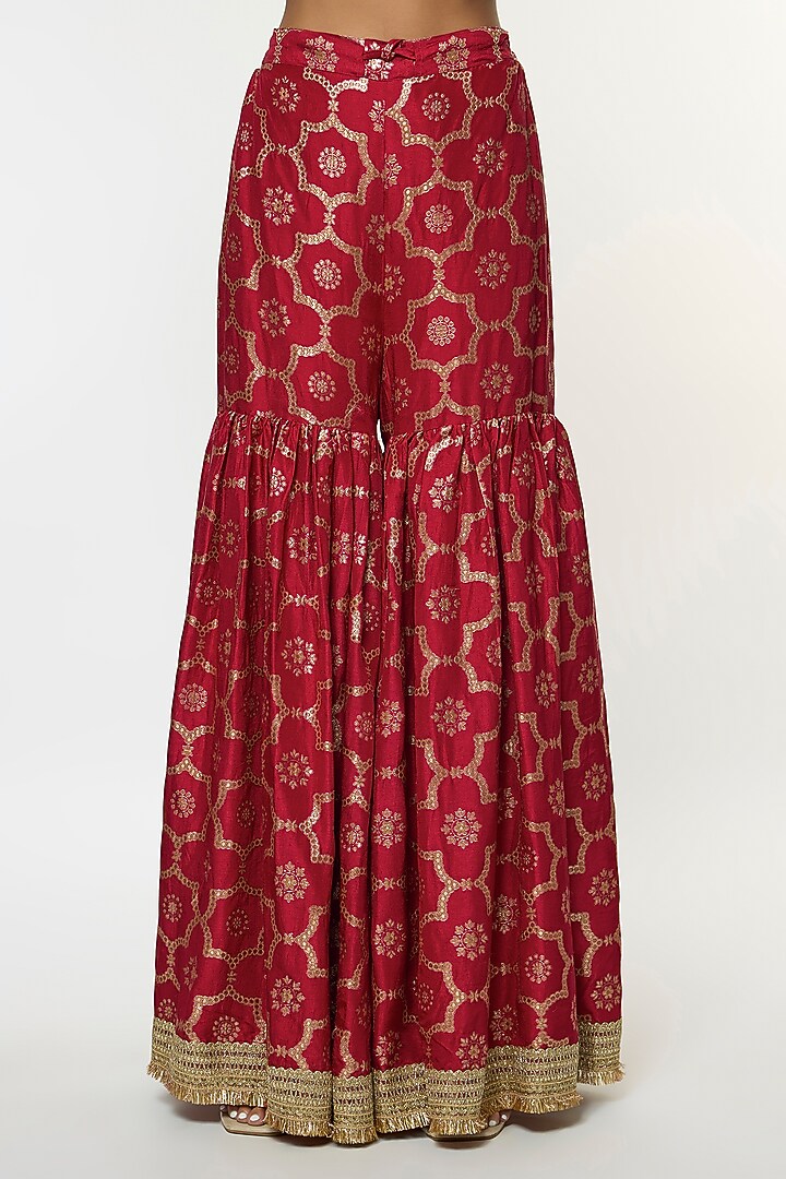 Red Tussar Embroidered Wedding Sharara Set by GOPI VAID at Pernia's Pop Up Shop