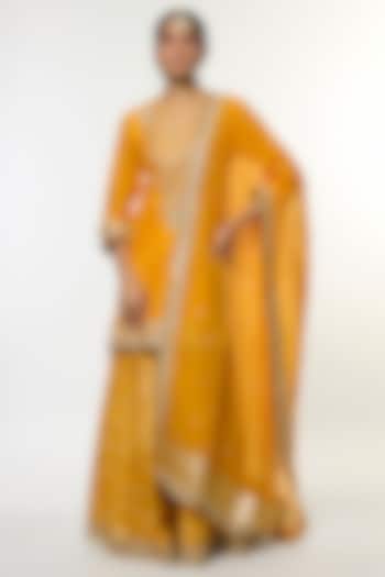 Yellow Tussar Embroidered Wedding Sharara Set by GOPI VAID at Pernia's Pop Up Shop