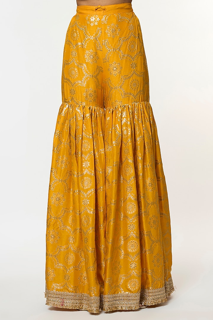 Yellow Tussar Embroidered Wedding Sharara Set by GOPI VAID at Pernia's Pop Up Shop