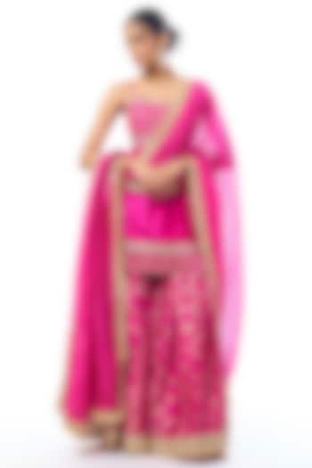 Pink Tussar Embellished Wedding Sharara Set by GOPI VAID at Pernia's Pop Up Shop