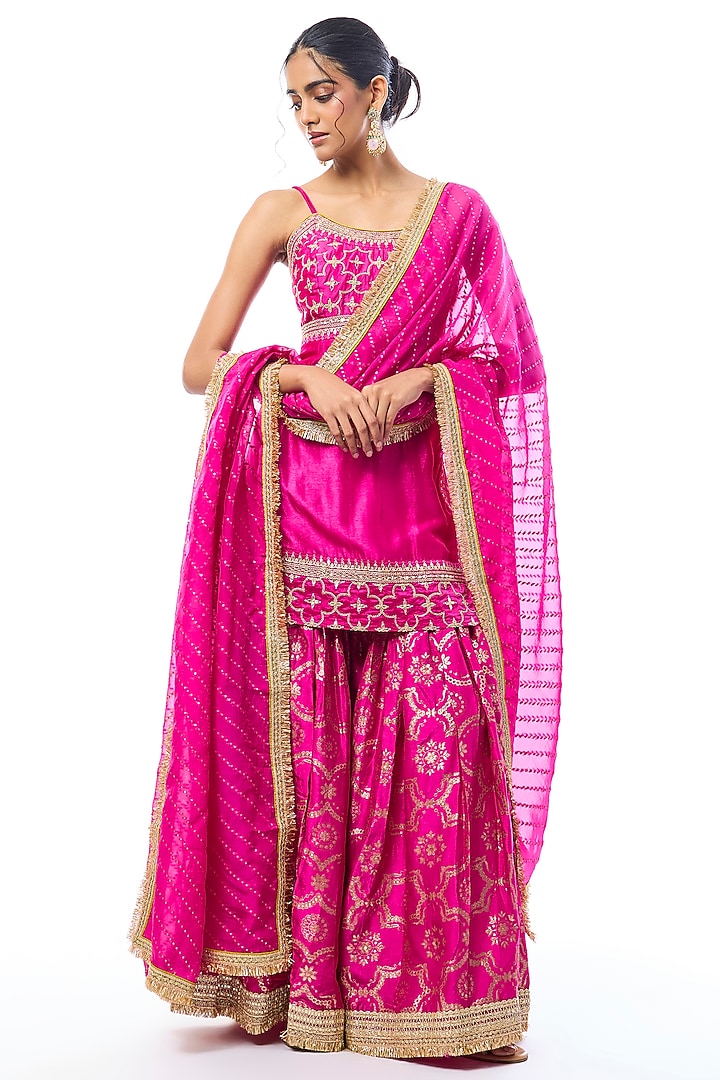 Pink Tussar Embellished Wedding Sharara Set by GOPI VAID at Pernia's Pop Up Shop