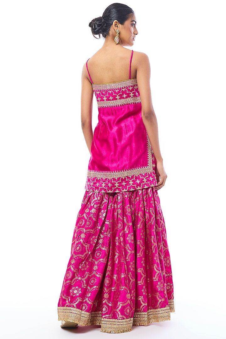 Pink Tussar Embellished Wedding Sharara Set by GOPI VAID at Pernia's Pop Up Shop