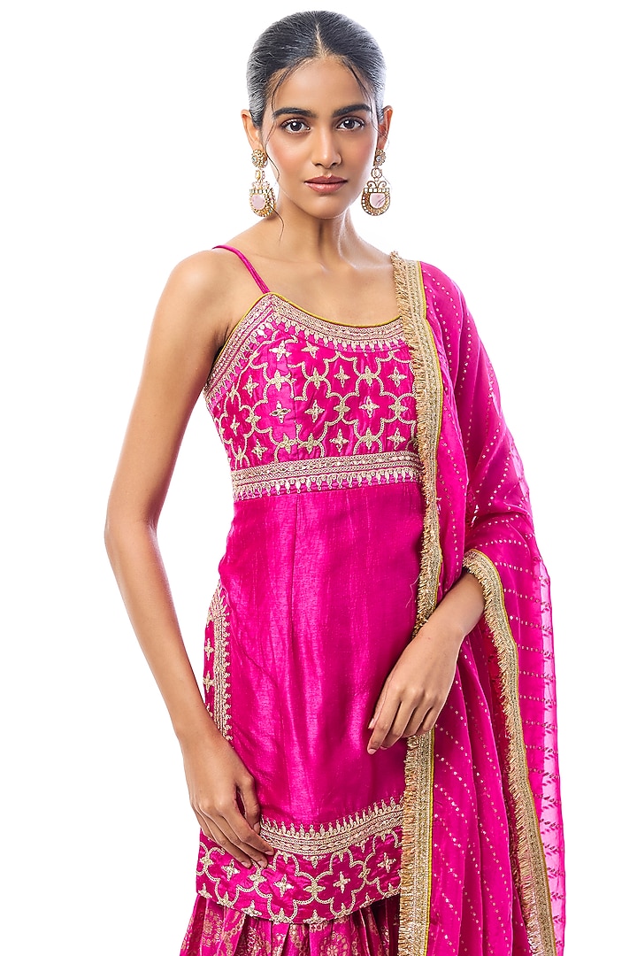 Pink Tussar Embellished Wedding Sharara Set by GOPI VAID at Pernia's Pop Up Shop