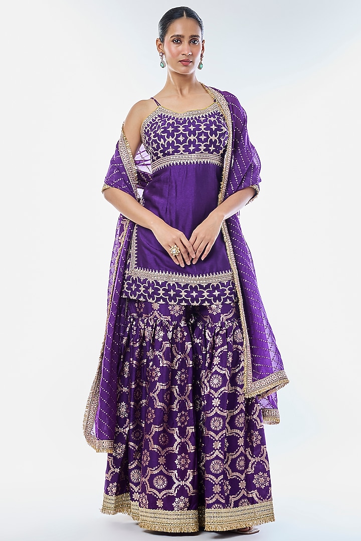 Purple Tussar Wedding Sharara Set by GOPI VAID at Pernia's Pop Up Shop