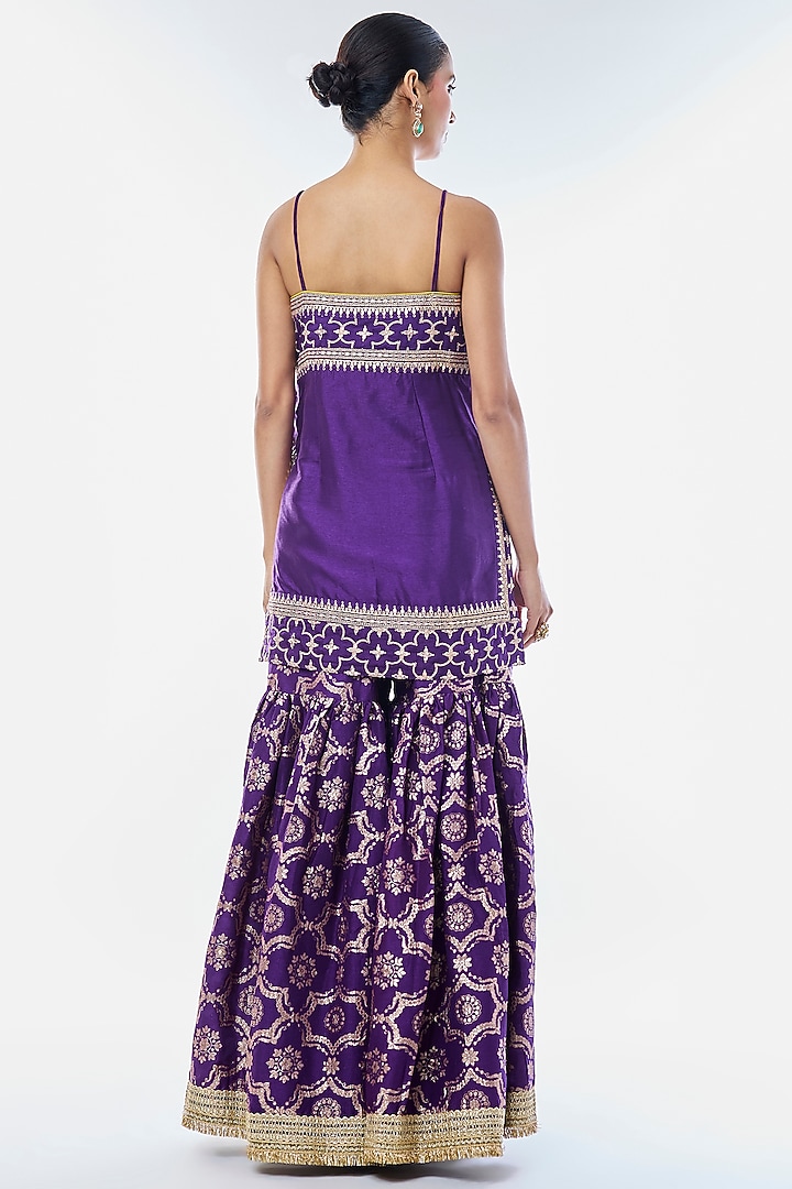 Purple Tussar Wedding Sharara Set by GOPI VAID at Pernia's Pop Up Shop