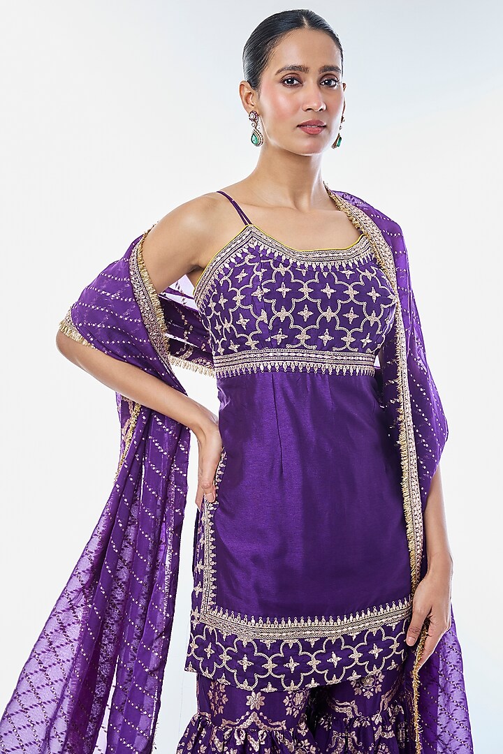Purple Tussar Wedding Sharara Set by GOPI VAID at Pernia's Pop Up Shop