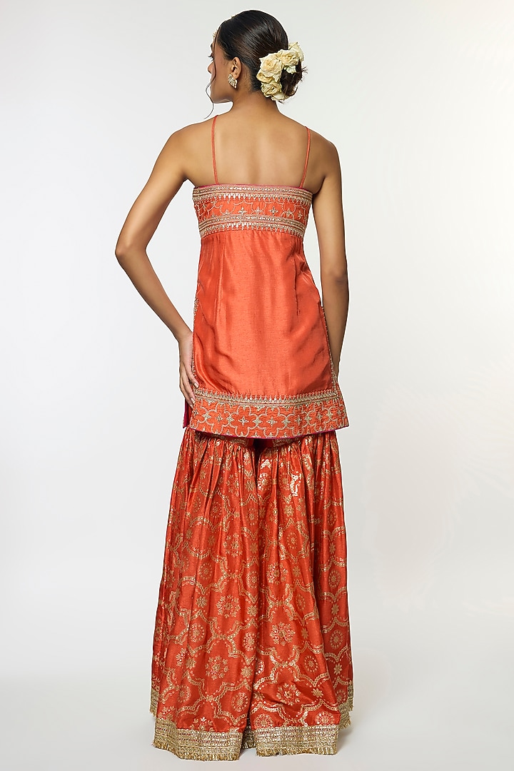 Orange Tussar Embroidered Wedding Sharara Set by GOPI VAID at Pernia's Pop Up Shop