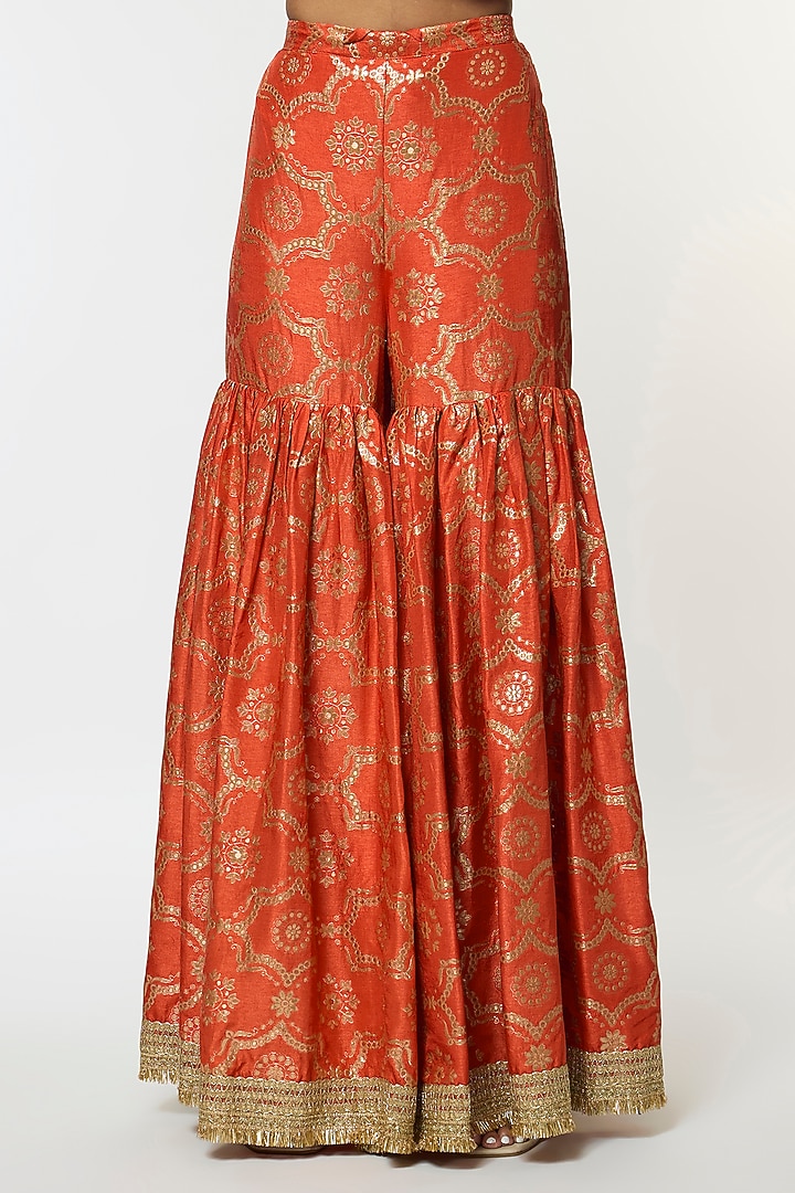 Orange Tussar Embroidered Wedding Sharara Set by GOPI VAID at Pernia's Pop Up Shop