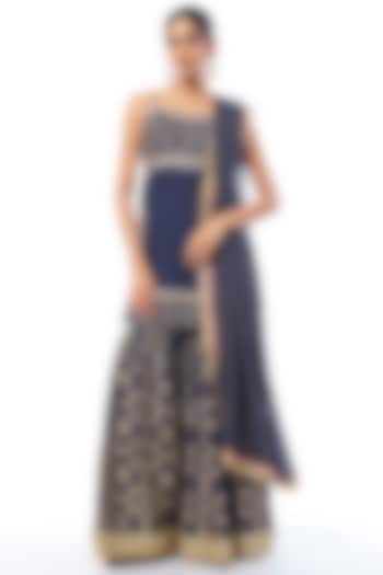Blue Tussar Embellished Wedding Sharara Set by GOPI VAID at Pernia's Pop Up Shop