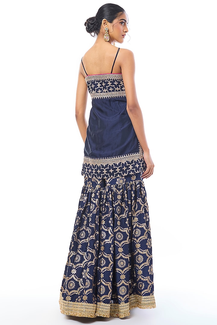 Blue Tussar Embellished Wedding Sharara Set by GOPI VAID at Pernia's Pop Up Shop
