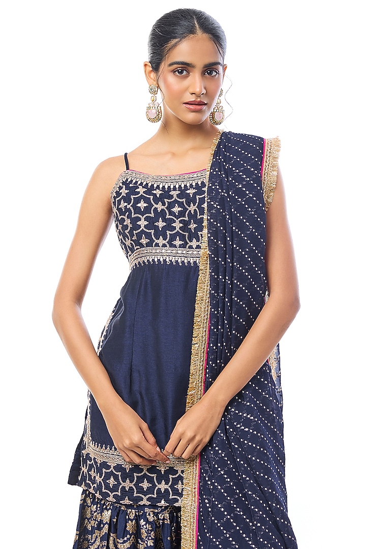 Blue Tussar Embellished Wedding Sharara Set by GOPI VAID at Pernia's Pop Up Shop