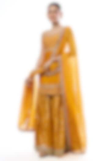 Yellow Tussar Embellished Wedding Sharara Set by GOPI VAID at Pernia's Pop Up Shop