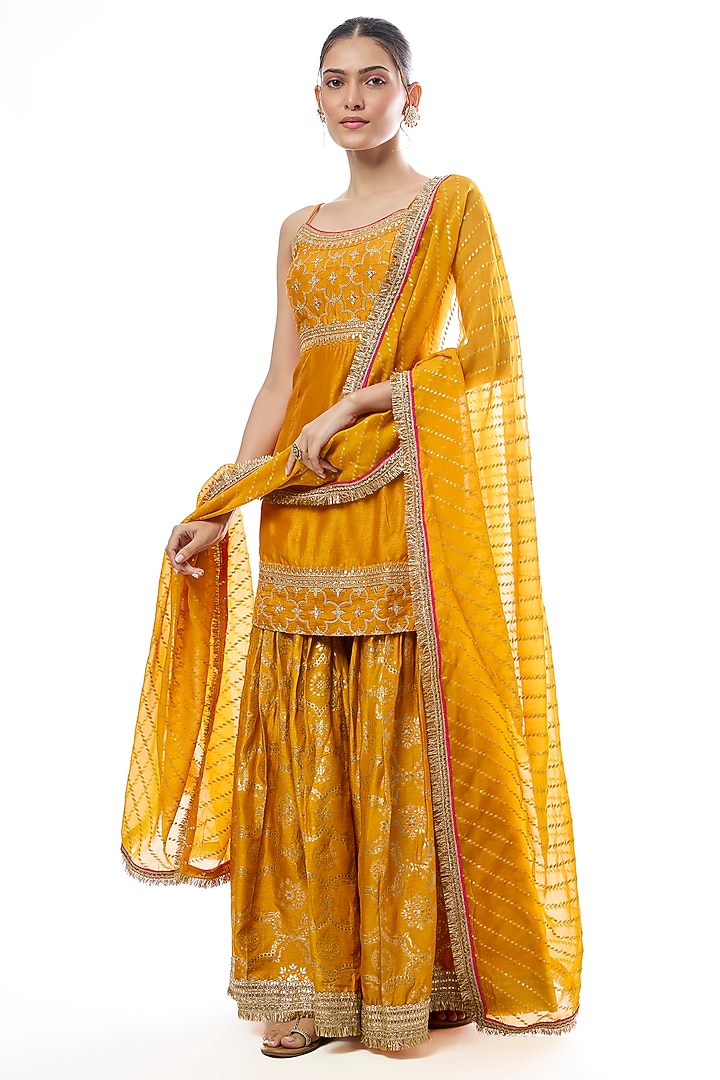 Yellow Tussar Embellished Wedding Sharara Set by GOPI VAID at Pernia's Pop Up Shop