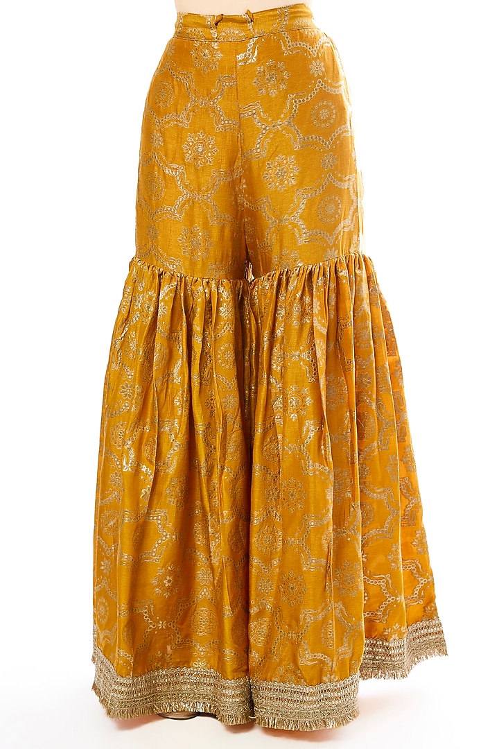 Yellow Tussar Embellished Wedding Sharara Set by GOPI VAID at Pernia's Pop Up Shop