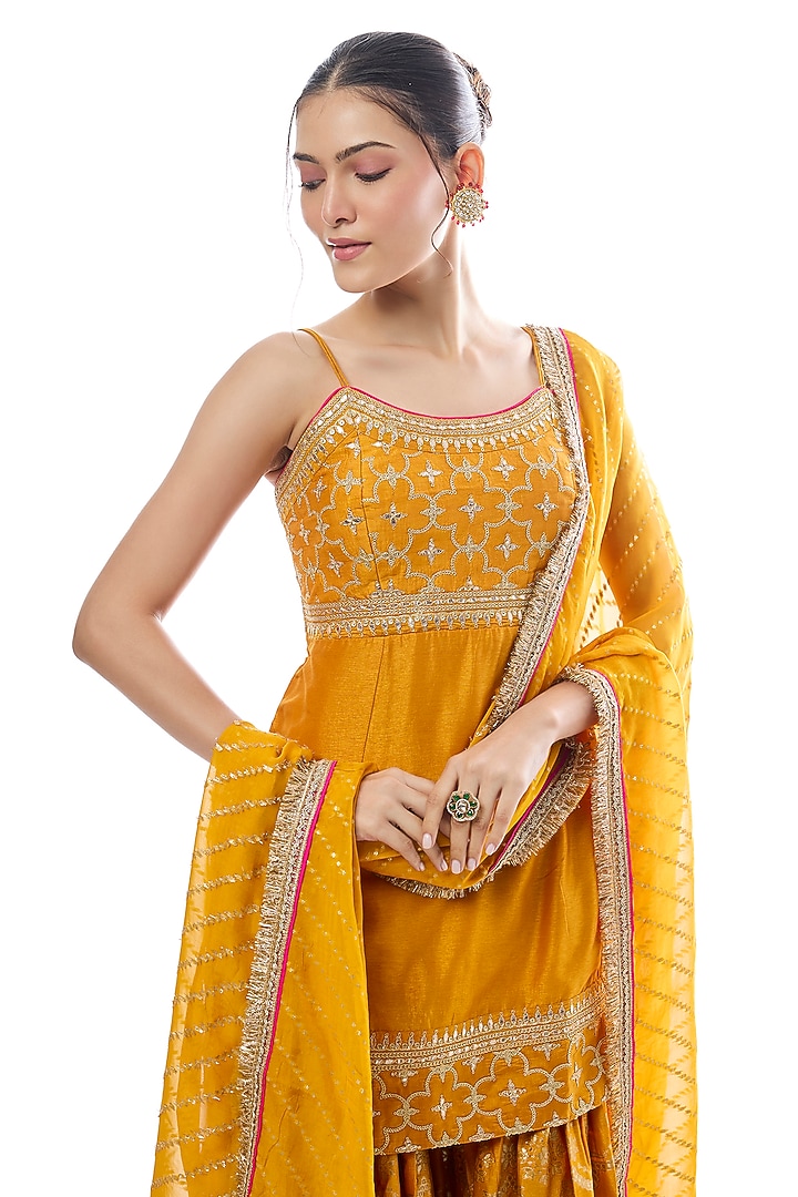 Yellow Tussar Embellished Wedding Sharara Set by GOPI VAID at Pernia's Pop Up Shop