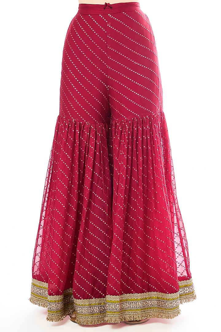 Red Organza Embroidered Wedding Sharara Set by GOPI VAID at Pernia's Pop Up Shop