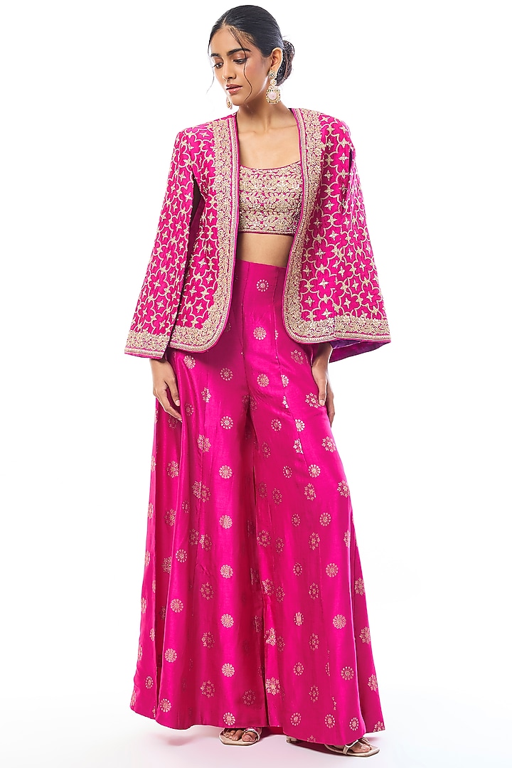 Rani Pink Tussar Palazzo Pant Set by GOPI VAID at Pernia's Pop Up Shop