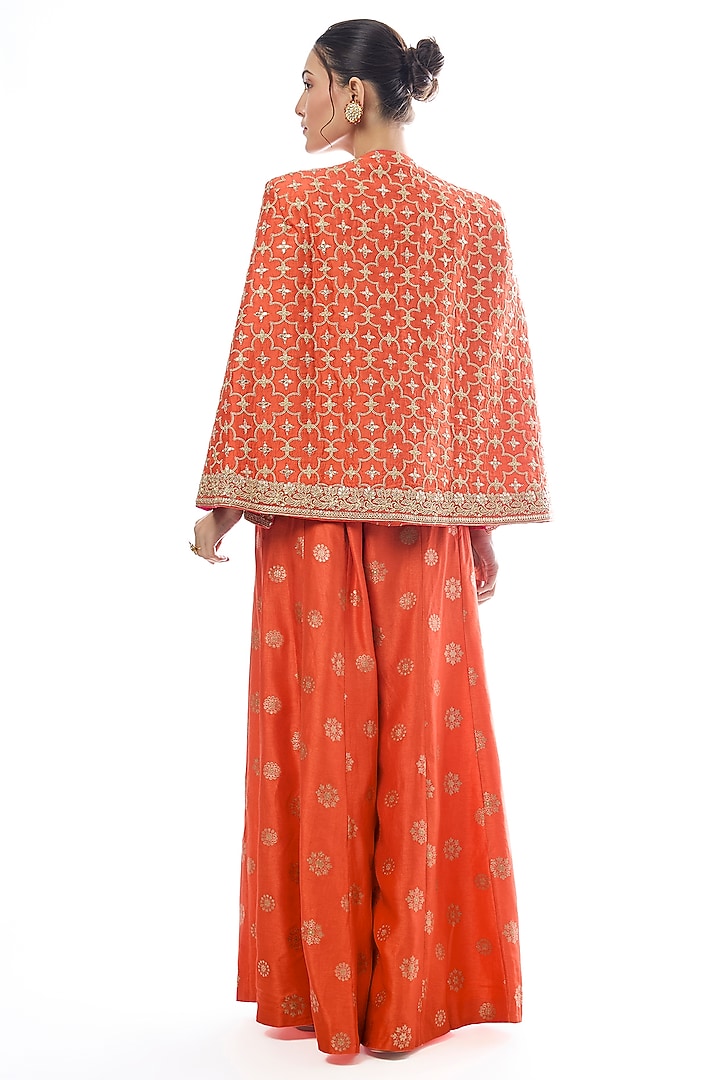Orange Tussar Embroidered Jacket Set by GOPI VAID at Pernia's Pop Up Shop