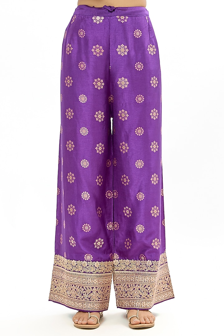 Purple Tussar Motif Embroidered Kurta Set by GOPI VAID at Pernia's Pop Up Shop