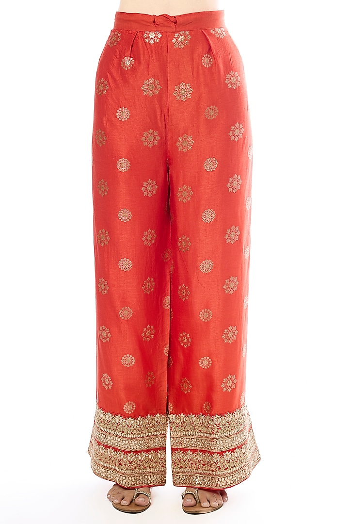 Orange Tussar Motif Embroidered Kurta Set by GOPI VAID at Pernia's Pop Up Shop
