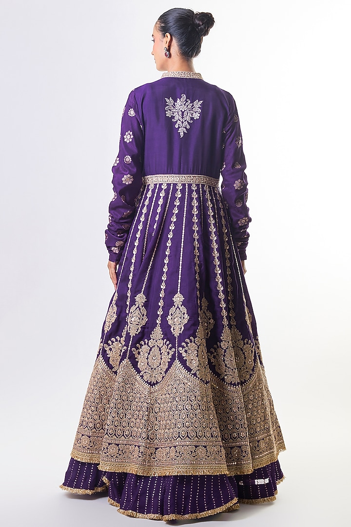 Purple Organza & Tussar Embroidered Jacket Bridal Lehenga Set by GOPI VAID at Pernia's Pop Up Shop