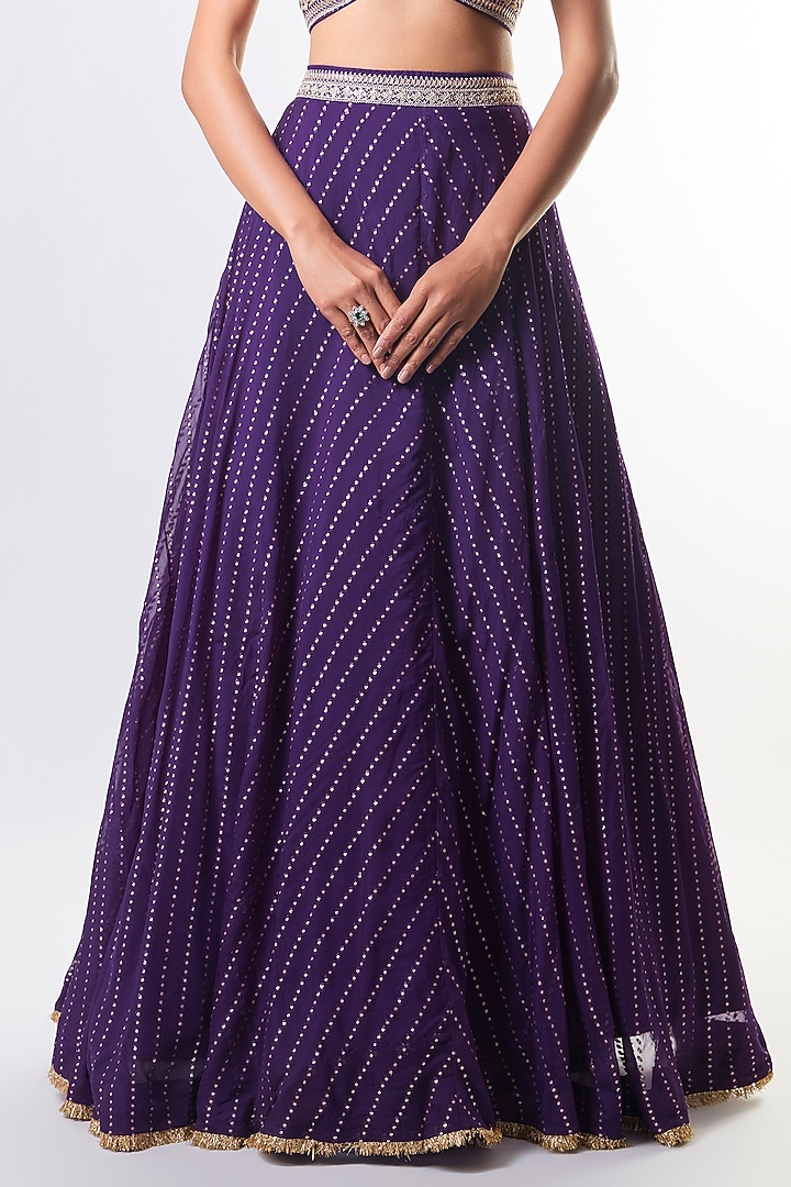 Purple Organza & Tussar Embroidered Jacket Bridal Lehenga Set by GOPI VAID at Pernia's Pop Up Shop