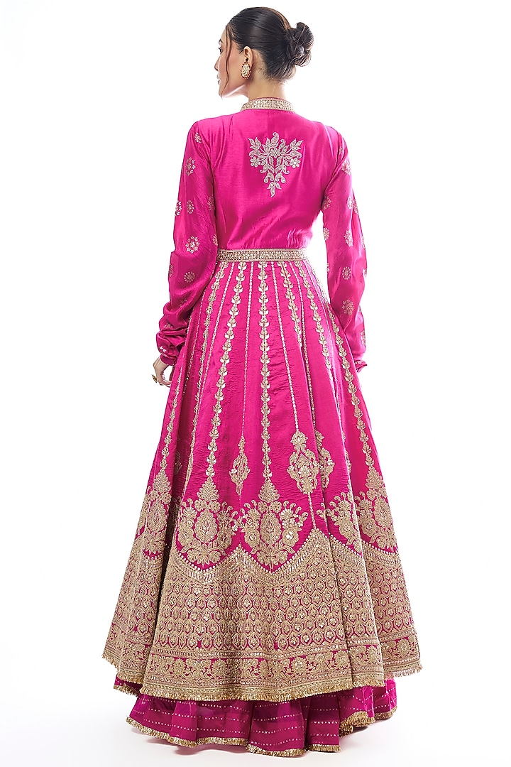 Pink Organza Embroidered Jacket Bridal Lehenga Set by GOPI VAID at Pernia's Pop Up Shop