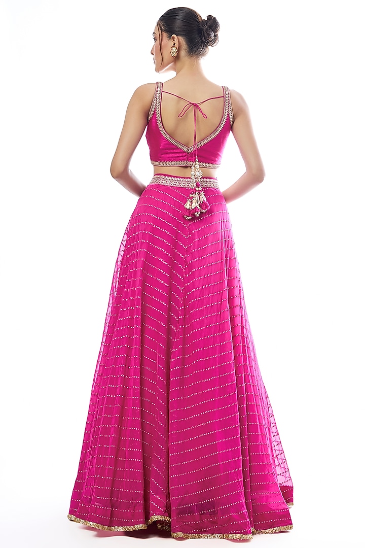 Pink Organza Embroidered Jacket Bridal Lehenga Set by GOPI VAID at Pernia's Pop Up Shop