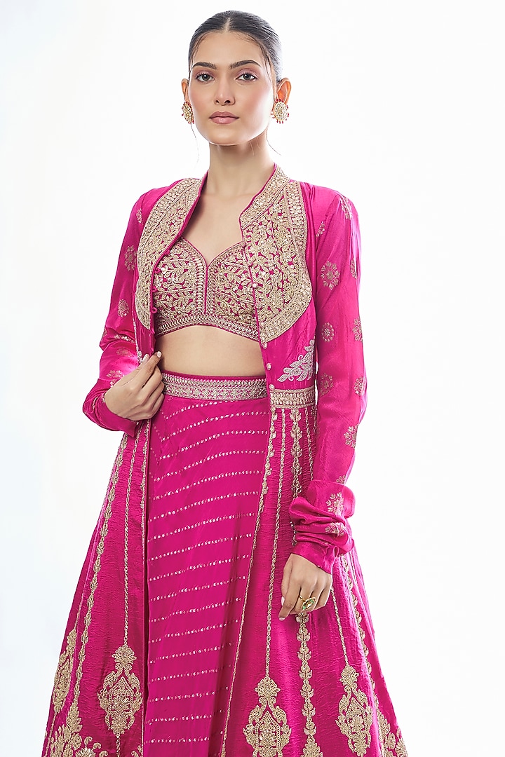 Pink Organza Embroidered Jacket Bridal Lehenga Set by GOPI VAID at Pernia's Pop Up Shop
