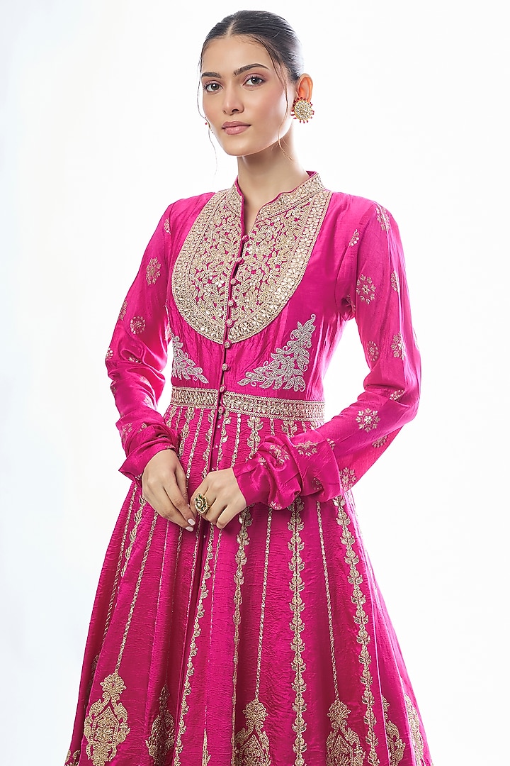 Pink Organza Embroidered Jacket Bridal Lehenga Set by GOPI VAID at Pernia's Pop Up Shop