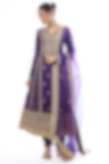 Purple Tussar Embroidered Wedding Anarkali Set by GOPI VAID at Pernia's Pop Up Shop