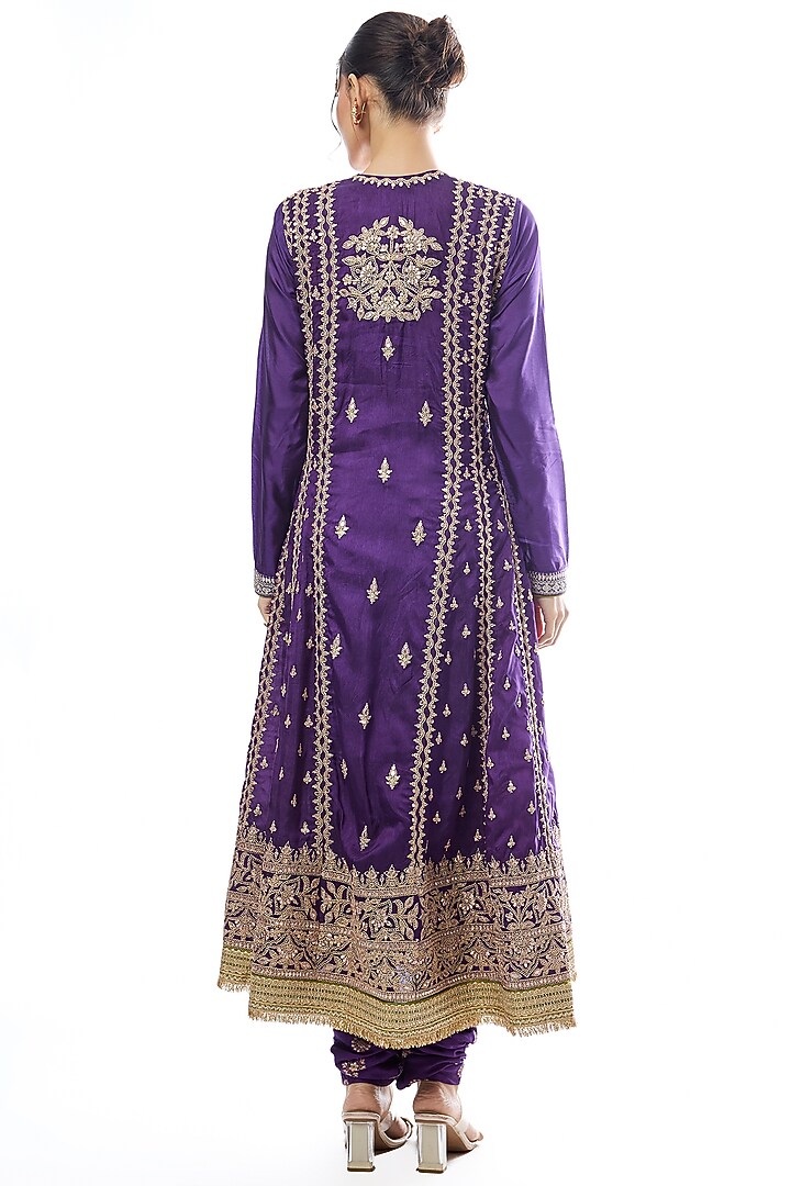 Purple Tussar Embroidered Wedding Anarkali Set by GOPI VAID at Pernia's Pop Up Shop