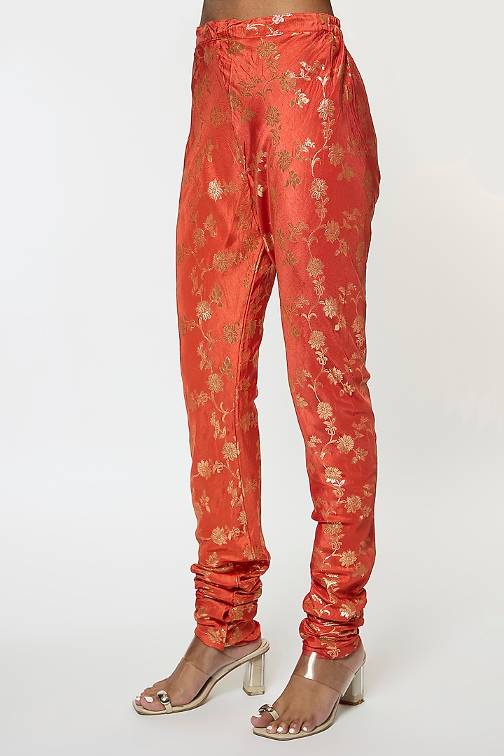 Orange Tussar Motif Embroidered Wedding Anarkali Set by GOPI VAID at Pernia's Pop Up Shop